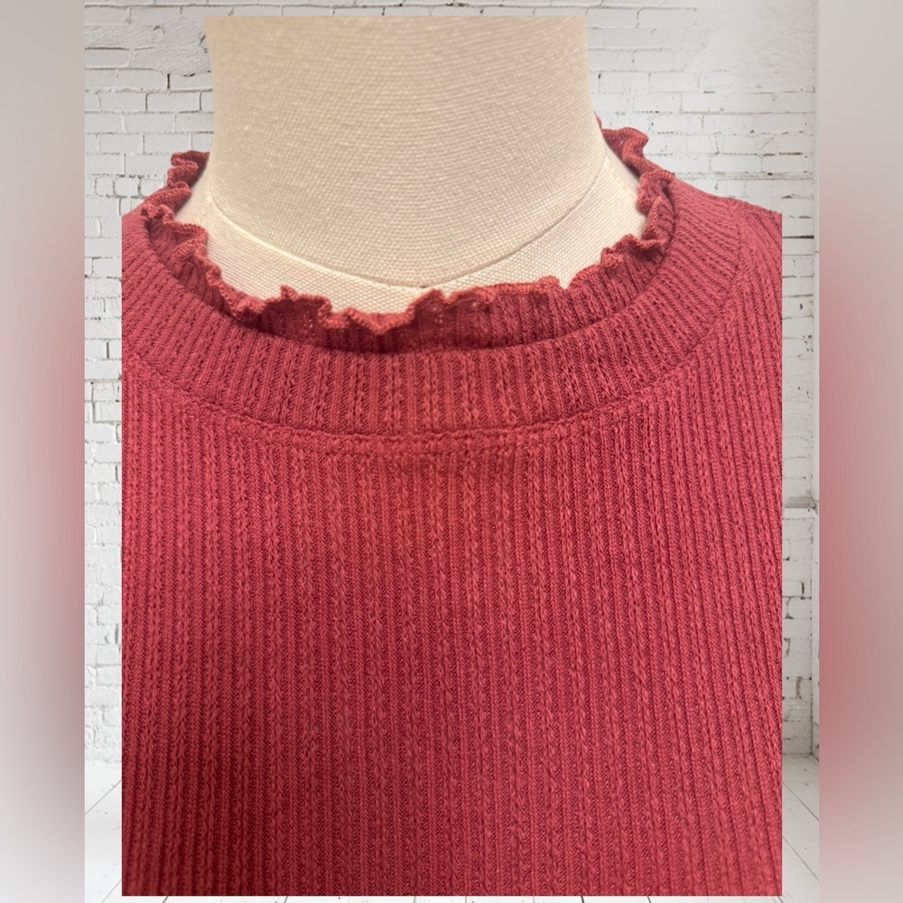 Pink Clover Raspberry Ribbed Knit Top NWOT | Ruffle Neck Soft Stretch | Size XL - Picture 3 of 5